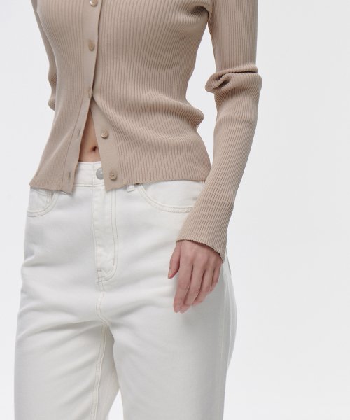 MUSINSA STANDARD WOMAN MUSINSA STANDARD WOMAN Women's Ribbed Slim Collared Cardigan (Light Beige)