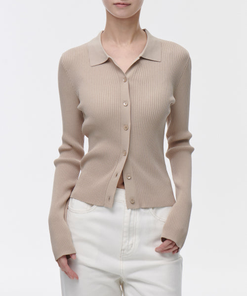 MUSINSA STANDARD WOMAN MUSINSA STANDARD WOMAN Women's Ribbed Slim Collared Cardigan (Light Beige)