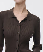 MUSINSA STANDARD WOMAN MUSINSA STANDARD WOMAN Women's Ribbed Slim Collared Cardigan [Brown]