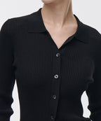 MUSINSA STANDARD WOMAN MUSINSA STANDARD WOMAN Women's Ribbed Slim Collared Cardigan (Black)