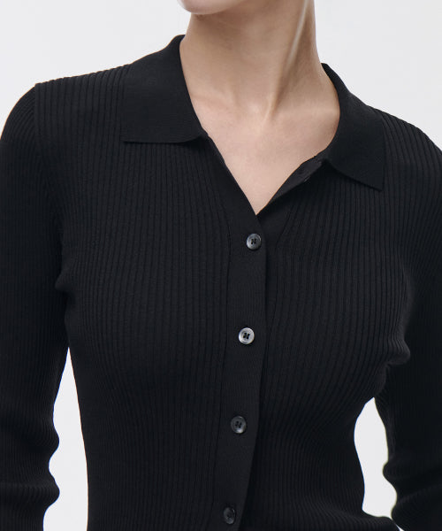 MUSINSA STANDARD WOMAN MUSINSA STANDARD WOMAN Women's Ribbed Slim Collared Cardigan (Black)
