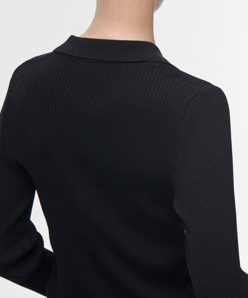 MUSINSA STANDARD WOMAN MUSINSA STANDARD WOMAN Women's Ribbed Slim Collared Cardigan (Black)