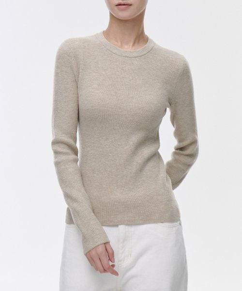 MUSINSA STANDARD WOMAN MUSINSA STANDARD WOMAN Women's Ribbed Slim Crew Neck Knit Light Beige