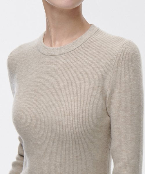 MUSINSA STANDARD WOMAN MUSINSA STANDARD WOMAN Women's Ribbed Slim Crew Neck Knit Light Beige