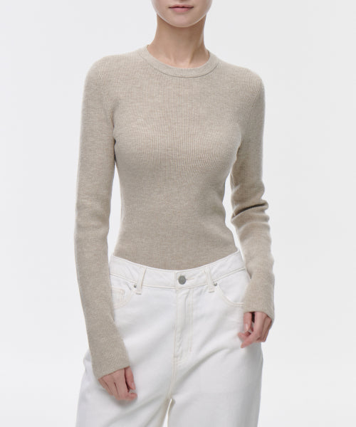 MUSINSA STANDARD WOMAN MUSINSA STANDARD WOMAN Women's Ribbed Slim Crew Neck Knit Light Beige