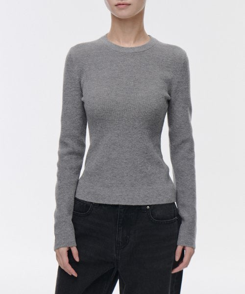 MUSINSA STANDARD WOMAN MUSINSA STANDARD WOMAN Women's Ribbed Slim Crew Neck Knit Medium Gray