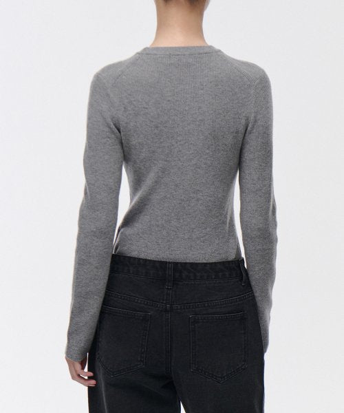 MUSINSA STANDARD WOMAN MUSINSA STANDARD WOMAN Women's Ribbed Slim Crew Neck Knit Medium Gray
