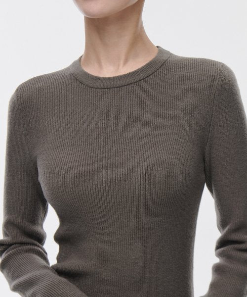 MUSINSA STANDARD WOMAN MUSINSA STANDARD WOMAN Women's Ribbed Slim Crew Neck Knit [Taupe]