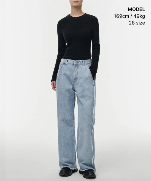 MUSINSA STANDARD WOMAN MUSINSA STANDARD WOMAN Women's Frey Side Wide Denim Pants [Light Indigo]