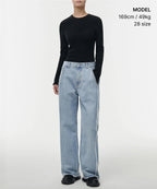 MUSINSA STANDARD WOMAN MUSINSA STANDARD WOMAN Women's Frey Side Wide Denim Pants [Light Indigo]