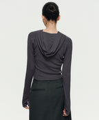 MUSINSA STANDARD WOMAN MUSINSA STANDARD WOMAN Women's Ribbed Slim Hooded Long Sleeve T-Shirt (Dark Gray)