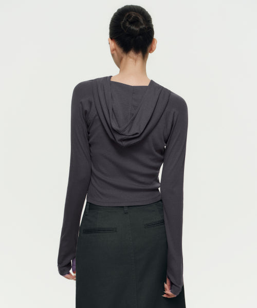 MUSINSA STANDARD WOMAN MUSINSA STANDARD WOMAN Women's Ribbed Slim Hooded Long Sleeve T-Shirt (Dark Gray)