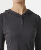 MUSINSA STANDARD WOMAN MUSINSA STANDARD WOMAN Women's Ribbed Slim Hooded Long Sleeve T-Shirt (Dark Gray)