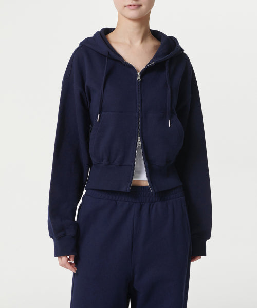MUSINSA STANDARD WOMAN MUSINSA STANDARD WOMAN Hoodie Women's Volume Crop Zip-up [Navy]