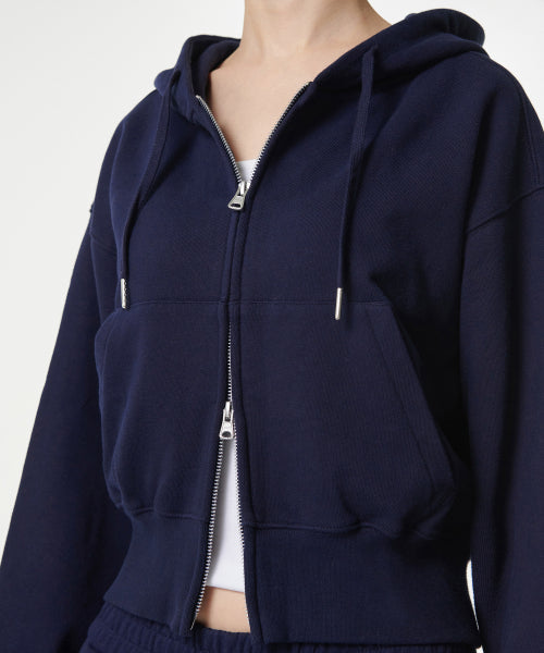 MUSINSA STANDARD WOMAN MUSINSA STANDARD WOMAN Hoodie Women's Volume Crop Zip-up [Navy]