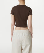 MUSINSA STANDARD WOMAN MUSINSA STANDARD WOMAN Slim Crop Crew Neck T-Shirt (Dark Brown)