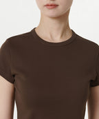 MUSINSA STANDARD WOMAN MUSINSA STANDARD WOMAN Slim Crop Crew Neck T-Shirt (Dark Brown)