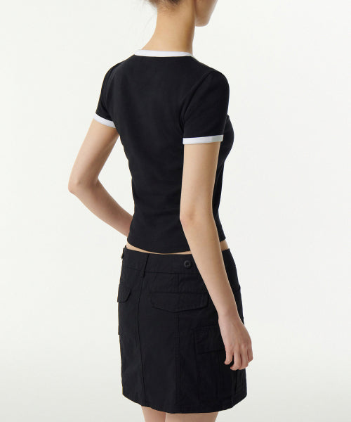 MUSINSA STANDARD WOMAN MUSINSA STANDARD WOMAN Women's Slim Crew Neck Ringer T-Shirt Black/White