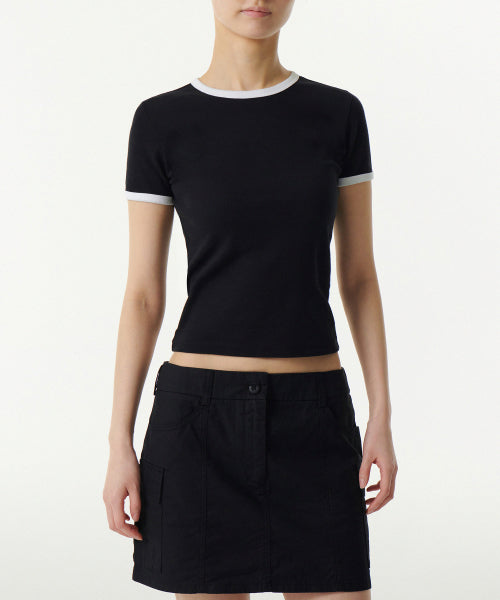 MUSINSA STANDARD WOMAN MUSINSA STANDARD WOMAN Women's Slim Crew Neck Ringer T-Shirt Black/White