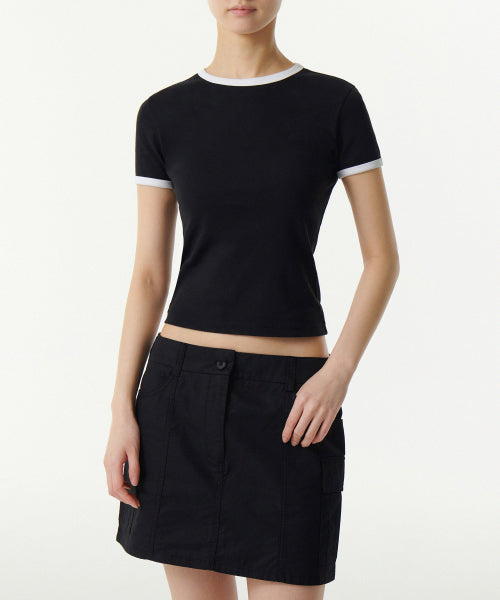 MUSINSA STANDARD WOMAN MUSINSA STANDARD WOMAN Women's Slim Crew Neck Ringer T-Shirt Black/White