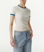 MUSINSA STANDARD WOMAN MUSINSA STANDARD WOMAN Women's Slim Crew Neck Ringer T-Shirt Cream/Blue