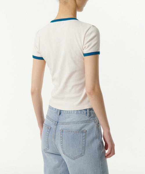 MUSINSA STANDARD WOMAN MUSINSA STANDARD WOMAN Women's Slim Crew Neck Ringer T-Shirt Cream/Blue