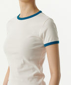 MUSINSA STANDARD WOMAN MUSINSA STANDARD WOMAN Women's Slim Crew Neck Ringer T-Shirt Cream/Blue
