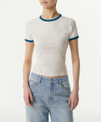 MUSINSA STANDARD WOMAN MUSINSA STANDARD WOMAN Women's Slim Crew Neck Ringer T-Shirt Cream/Blue