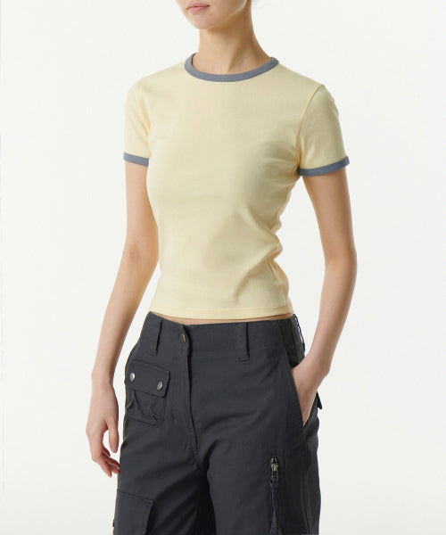MUSINSA STANDARD WOMAN MUSINSA STANDARD WOMAN T-Shirt Slim Crew Neck [Lemon/Gray] Size M