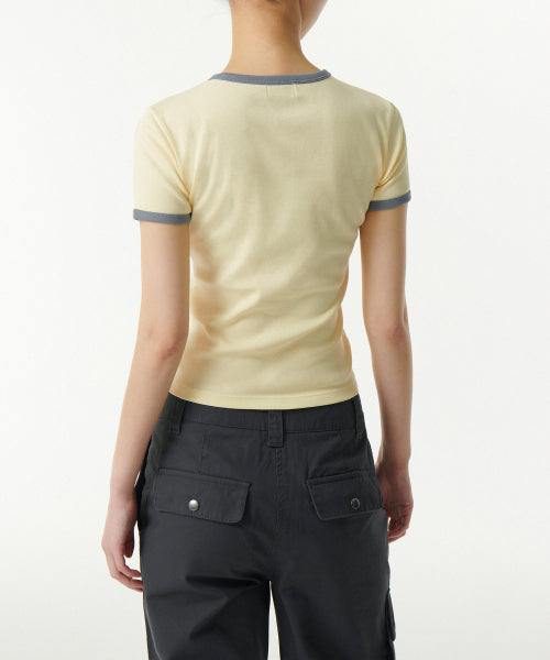 MUSINSA STANDARD WOMAN MUSINSA STANDARD WOMAN T-Shirt Slim Crew Neck [Lemon/Gray] Size M
