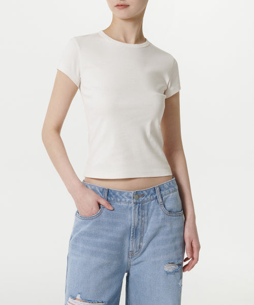 MUSINSA STANDARD WOMAN MUSINSA STANDARD WOMAN T-Shirt Slim Crew Neck (Cream)