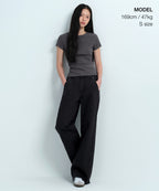 MUSINSA STANDARD WOMAN MUSINSA STANDARD WOMAN Women's Ribbed Pigment Slim T-Shirt Dark Gray