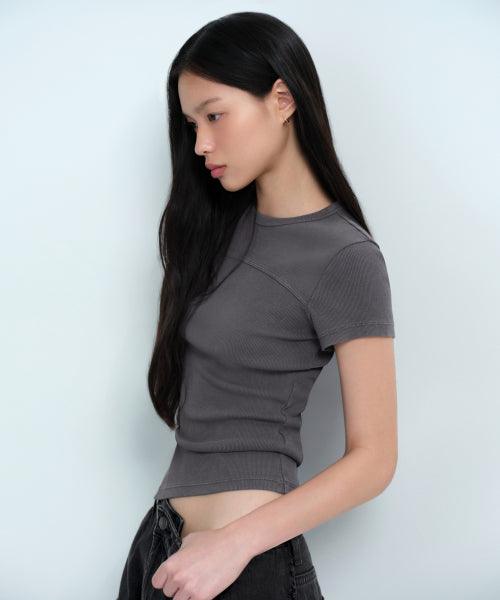 MUSINSA STANDARD WOMAN MUSINSA STANDARD WOMAN Women's Ribbed Pigment Slim T-Shirt Dark Gray