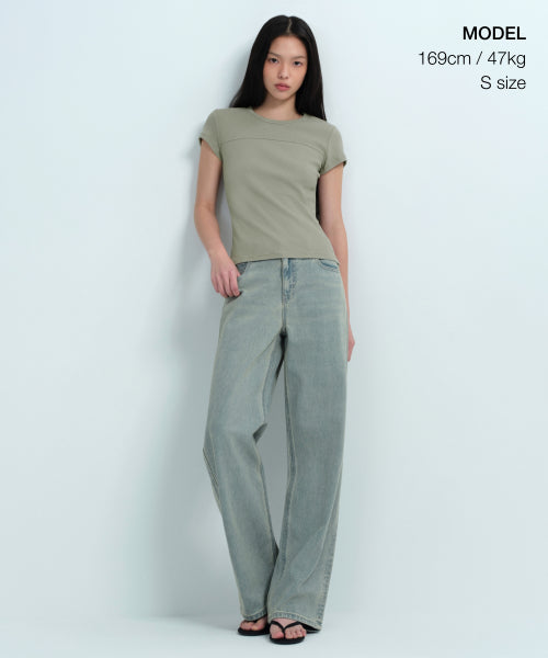MUSINSA STANDARD WOMAN MUSINSA STANDARD WOMAN Women's Ribbed Pigment Slim T-Shirt Sage