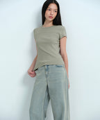MUSINSA STANDARD WOMAN MUSINSA STANDARD WOMAN Women's Ribbed Pigment Slim T-Shirt Sage