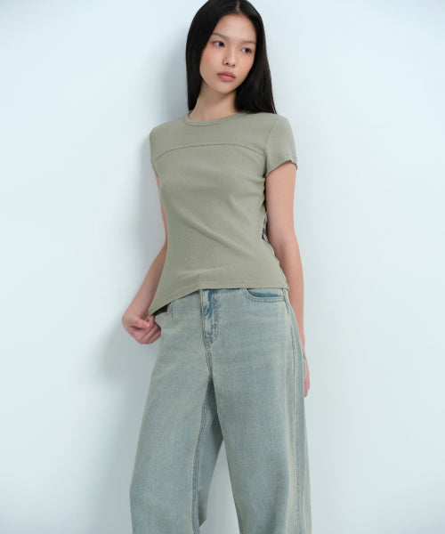 MUSINSA STANDARD WOMAN MUSINSA STANDARD WOMAN Women's Ribbed Pigment Slim T-Shirt Sage