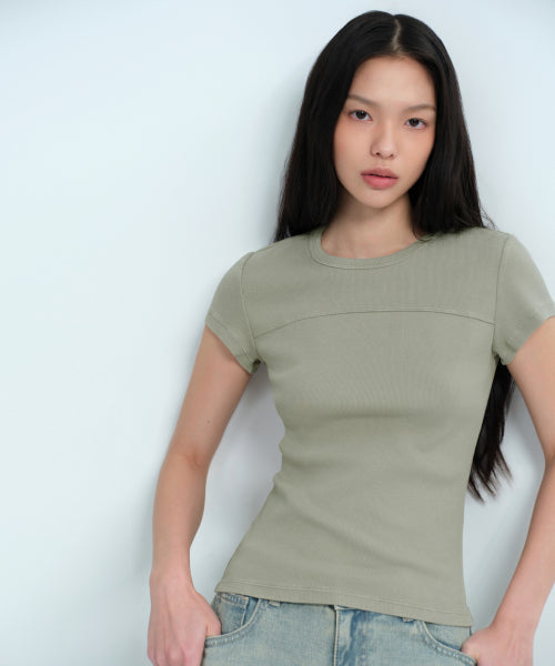 MUSINSA STANDARD WOMAN MUSINSA STANDARD WOMAN Women's Ribbed Pigment Slim T-Shirt Sage