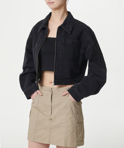 MUSINSA STANDARD WOMAN MUSINSA STANDARD WOMAN Women's Relaxed Crop Denim Zip-Up Jacket
