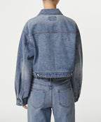 MUSINSA STANDARD WOMAN MUSINSA STANDARD WOMAN Women's relaxed crop denim zip-up jacket (light indigo)