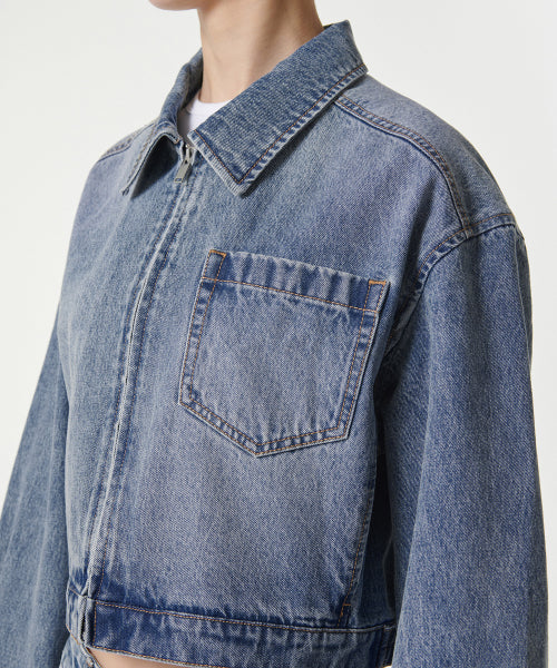 MUSINSA STANDARD WOMAN MUSINSA STANDARD WOMAN Women's relaxed crop denim zip-up jacket (light indigo)