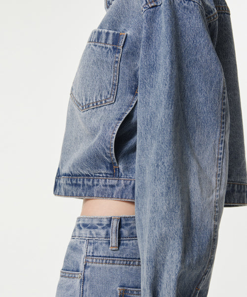 MUSINSA STANDARD WOMAN MUSINSA STANDARD WOMAN Women's relaxed crop denim zip-up jacket (light indigo)
