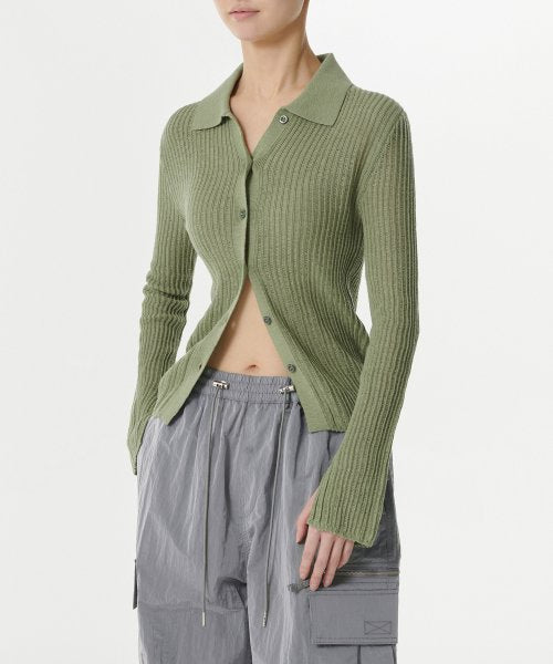 MUSINSA STANDARD WOMAN MUSINSA STANDARD WOMAN Cardigan Slim Collared [Moss]