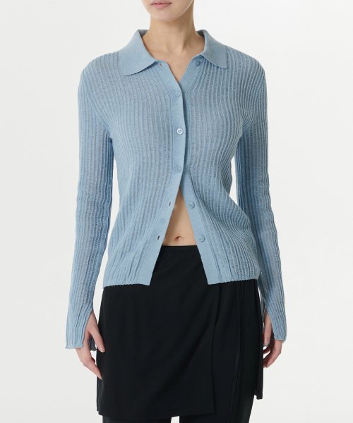 MUSINSA STANDARD WOMAN MUSINSA STANDARD WOMAN Cardigan Slim Collared [Sky Blue]