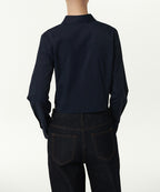 MUSINSA STANDARD WOMAN MUSINSA STANDARD WOMAN Slim Fit Crop Shirt (Dark Navy)