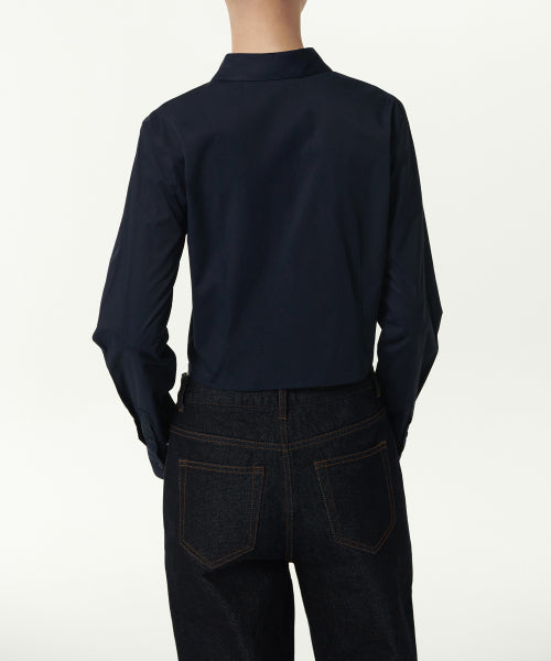 MUSINSA STANDARD WOMAN MUSINSA STANDARD WOMAN Slim Fit Crop Shirt (Dark Navy)