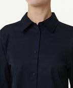 MUSINSA STANDARD WOMAN MUSINSA STANDARD WOMAN Slim Fit Crop Shirt (Dark Navy)