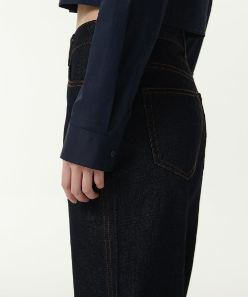 MUSINSA STANDARD WOMAN MUSINSA STANDARD WOMAN Slim Fit Crop Shirt (Dark Navy)