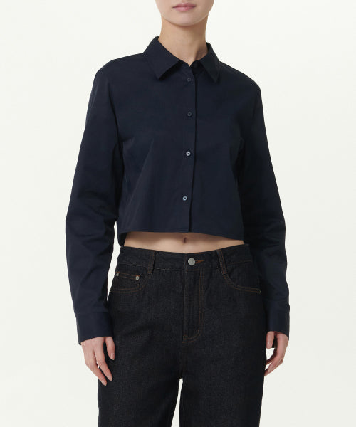 MUSINSA STANDARD WOMAN MUSINSA STANDARD WOMAN Slim Fit Crop Shirt (Dark Navy)