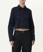MUSINSA STANDARD WOMAN MUSINSA STANDARD WOMAN Slim Fit Crop Shirt (Dark Navy)