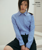MUSINSA STANDARD WOMAN MUSINSA STANDARD WOMAN Slim Fit Crop Shirt [Socks Blue]